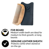 ZEUS Hand Polished Organic Sandalwood Comb Set with Leather Sheath for Mustache, Beard, and Hair - Best 3 Piece Set - Fine and Medium Teeth