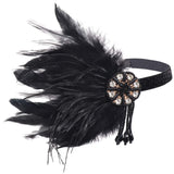 1920s Flapper Elastic Headband-Roaring 20s Accessories Feather Headband Great Gatsby Flapper Hair Accessories for Women (15-black)