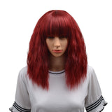 BERON 14" Women's Short Curly Bob Wig with Free Wig Cap (Wine Red)