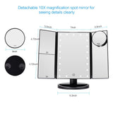 ASCINATE Lighted Makeup Mirror with 21 LED Lights Touch Screen Dimming, Tri-Fold 3X/2X/1X Magnification 180 Degree Rotation Vanity Mirror (Black)