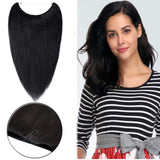 16 Inch Human Hair Hidden Crown Wire Hair Extensions Secret Fish Line in Hairpieces Long Straight No Clips No Glue Invisible Extensions 60g #1 Jet Black