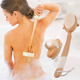Back Bath Brush with Long Bamboo Handle, Lifetop Back Body Scrubber Exfoliates Dry Skin Shower Brush, Natural Bristle