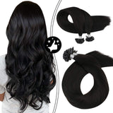 Moresoo Keratin Hair Extensions 18 Inch U Tip Hair Extensions Real Hair Pre Bonded Extensions Remy Soft Hair Color #1B Off Black Keratin Utip Extensions 100% Real Human Hair Extensions 50s 50g