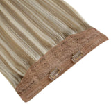 Runature Fish Line Halo Hair Extension 10 Inch 8P60 Light Brown with Platinum Blonde Hidden Invisible Crown 50g Human Short Hair Extension