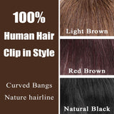 Clip in Bangs Real Human Hair Curved Bangs Natural Flat Neat Bangs with Gradual Temples One Piece Clip in Fringe Hair Extensions for Women