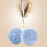 WXJ13 2 Pcs 4 inch Large Blue Fluffy Powder Puff for Body and Transparent Storage Box, Round Powder Loose Puff with Ribbon Bow Handle for Face & Body