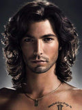 BERON Men's Short Curly Brown Wig Heat Resistant Natural Looking for Halloween Cosplay Party Costume or Daily Use (Dark Brown)