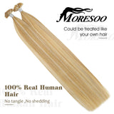 Moresoo 18 Inch Keratin Tip Human Hair Extensions U Tip Hair Remy Hair 1Gram 1Strand Color #14 Honey Blonde Highlighted with #613 Bleach Blonde Pre Bonded Hair Extensions 50Grams Per Pack…
