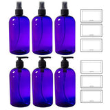 Purple PET (BPA Free) Refillable Plastic Bottles with Black Sprayers and Lotion Pumps - 16 oz (6 Pack) + Labels
