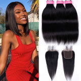 10a Brazilian Hair Bundles with Closure Straight Human Hair Bundles with Closure (12 14 16+10) 3 Pcs Weave Hair Human Bundles with Closure 70g/Bundle Short Bob Human Hair