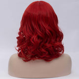 Short Bob Red Wigs Wavy Curly Women's Cosplay Costumes Hair Wig with Air Bang Wig Cap and Comb Included