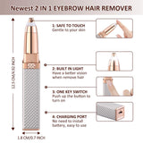 Eyebrow Trimmer & Facial Hair Remover 2 in 1 - Electric Eyebrow Hair Remover and Womens Face Hair Remover Shaver - Painless Hair Removal Epilator for Women Facial Hair, Eyebrows, Chin, Lips.