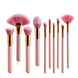 FIDDY898 Pink Professional Makeup Brush Set Powder Cream Blush Concealer Brush Nose Eye Lip Brush Kabuki Tools-10 pcs