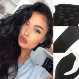Komorebi Hair Extensions Clip in Human Hair Double Weft Hair Extensions Remy Human Hair Nature Black Color #1B 7pcs/110g 24inch