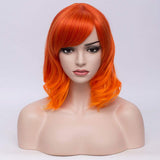 BERON Women's Short Orange Wavy Bob Wig Curly Wig with Fringe Bangs Halloween Cosplay Wig Daily Use Synthetic Wigs (Ombre Orange)