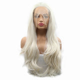 White Blonde Wig Soft Long Half Wig 60# Pastel Blonde Synthetic Lace Front Wigs for Women Ladies Wedding Drag Queen Wigs Side Part Style