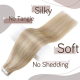 Runature Tape in Hair Extensions Human Hair Golden Blonde Highlighted With Light Blonde 14 Inch Tape on Hair 50g 20 Pieces Real Human Hair Extensions