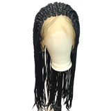 24 Inch Long Lace Front Micro Million African Braided Heat Resistant Synthetic Wigs for Women with One Ornament and One Wig Cap (Black-M)