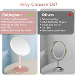 Rottogoon Makeup Mirror with Lights, Rechargeable Cordless Lighted Makeup Mirror LED Vanity Mirror with 1X/5X Magnification, 3 Color Lighting Modes Detachable Light Up Mirror Touch Screen Dimming