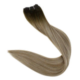 Full Shine Sew in Hair Extensions Brown Balayage Color Hair Weaves Color 3 Fading to 8 and 22 Blonde Brazilian Remy Hair Weft 12 Inch 80 Grams Straight Double Weft Hair Extensions