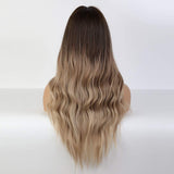 Blonde Unicorn Ombre Brown Hair Wig Synthetic Long Curly Hair Wigs for Women Middle Part Hair Replacement Wig with Bangs(10/22T85-8)