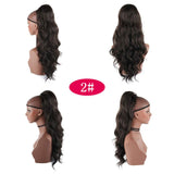 CHOOH Natural Black Long Body Wavy Drawstring Ponytail Extension Drawstring Heat Resistant 24 Inch Curly Wavy Pony Tail Hairpiece for Women(2#)