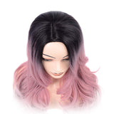 Ombre Pink Wigs Middle Part Long Synthetic Hair Wigs Dark Roots 2 Tones No Bangs for Women Girl Festival, Party, Cosplay(Black to Pink)