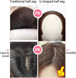 SEGO U Part Half Wig Clip in Hair Extensions One Piece Wavy Half Head U Shape Half Wig Curly Secret Hair Extension Synthetic Heat Resistant Fiber Invisible Hairpiece with 7 Clips 24 Inch Dark Brown
