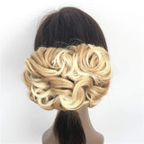 ZZRRYY Premium Messy Curly Dish Hair Bun Extension, Easy Stretch hair Combs Clip in Ponytail, Upgraded Scrunchies Chignon Tray Ponytail Hairpieces Blonde Mixed (Bun - #27T613)