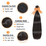 VRVOGUE Brazilian Straight Human Hair Bundles (16" 18" 20") 100% Unprocessed Virgin Brazilian Human Hair Weave Extensions Natural Color