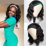 Headband Wig for Black Women Human Hair Body Wave Headband Wigs 150% Density Non Wigs Natural Black Color(12 Inch, Headband Wig)