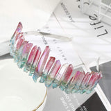 Raw Crystal Quartz Headband Crown - Rhinestone Tiara Mermaid Crown Headband for Women Bride Wedding Parties Hair Hoop (Water color)