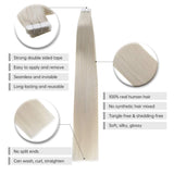 Full Shine Human Hair Extensions 16 Inch Invisible Skin Weft Double Sided Tapes Color 1000 Ice White Blonde Comfortable Silky Straight Hair Extensions Brazilian Glue on Human Hair 50 Grams 20 Pcs