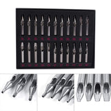 Tattoo Tips Kits, Tazay 22pcs Tattoo Tips stainless steel Set Assorted Round Diamond Flat/Magnum Tip RT DT FT Tattoo Tips Tubes for Tattoo Grip Tattoo Supplies