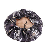 VINICUNCA 2 Pieces Drawstring Satin Bonnet Adjustable Sleep Cap for Curly Hair Double Layered Reversible Night Hat Flower Hair Turban (M-XL, 2-Pack, Khaki/Black)