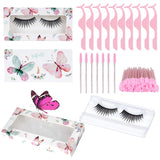 170pcs False Eyelash Kit Include 20 Eyelash Packaging Box Eyelash Storage Case, 20 False Eyelash Tray, 30 Eyelash Extension Tweezers Applicator Tool, 100 Eyelash Brush Mascara Wands Applicator(Pink)