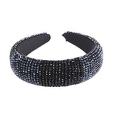 Rhinestone Padded Headband Crystal Hairband - Handmade Crystal Headband Padded Rhinestone Hair Hoop Bejewelled Statement Headband for Women Wedding Parties Headdress (Black)