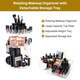 SUNFICON Rotating Makeup Organizer Detachable Makeup Storage Tray Large Cosmetic Holder 360 Spin Makeup Carousel Display Case Caddy Vanity Bathroom Countertop Birthday Christmas Gift Acrylic Clear