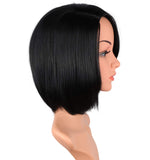 Natural Black Bob Wigs With Bangs For Black Women Side Part Bob Wigs With Side Bangs Synthetic Black Bob Wigs Short Straight Bob Wigs 12 Inch (Natural Black)