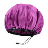 UWEIVV 1 Packs Adjustable Shower Caps Plus Size Shower Caps for Women Silky Satin Double Layers Bathing Shower Hat Hair Protection EVA Shower Caps Reusable Waterproof PURPLE DESIGN