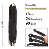 18inch Brown Box Braids Crochet Hair Medium Size Synthetic Hair Crochet Braids Kanekalon Braiding Hair Extensions 24 Strands/Pcs(#4)