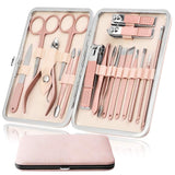 Manicure Pedicure Kit Nail Clippers Set High Quality Fingernails & Toenails Vibrissac Scissor 18 Pieces Best Care Grooming Tools for Man & Women Gift with Travel Case (Pink_18in1)