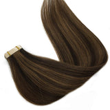 Labeh 14 inch Tape in Human Hair Extensions Ombre Dark Brown Highlighted Light Brown 20 Pieces 50g Per Pack Remy Human Hair Double Sided Tapes in Hair Extensions