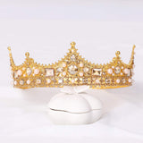 FORSEVEN King Crown for Men Crown Royal Costume Accessory Prom Tiara Baroque Vintage Crystal Pearl Bridal Wedding Tiaras Birthday Party Round Crowns (Gold)