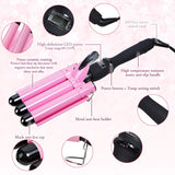 3 Barrel Curling Iron Wand 1 Inch Hair Waver Curling Iron Temperature Adjustable Hair Crimper Ceramic Hair Curling Iron Heats Up Quickly Beach Waver Triple Barrels Hot Tools with LCD Display