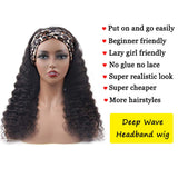 Deep Wave Human Hair Headband Wigs For Black Women Brazilian Virgin Human Hair Deep Curly Headband Wig Glueless None Lace Front 150% Density 12 Inch