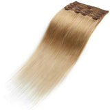 S-noilite Clip in Human Hair Extensions Dip-Dye Ombre Thick True Double Weft 100% Remy Human Hair Full Head 8 Pieces 18 Clips Straight Silky (18 Inch - 140g, Dark Blonde/Bleach Blonde(#T27/613))