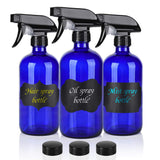 16oz Cobalt Blue Glass Spray Bottles,3 Pack Empty Spray Bottle Refillable Containers for mixing Essential Oils,Hair & Cleaning Products,Aromatherapy,Natural Air Freshener,Plants etc - DIY Labels