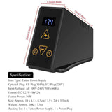 Tattoo Power Supply, 2 Types Mini Digital LCD Tattoo Machine Power Supply for Tattoo Machine Artists Foot Pedal, Black(US)
