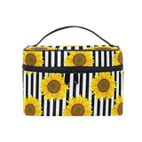 senya Cosmetic Bag, Sunflowers Striped Travel Makeup Organizer Bag Cosmetic Case Portable Train Case for Women Girls